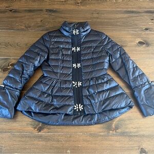 Glamourpuss Black Down Quilted Puffer Jacket-Rhinestone Embellished